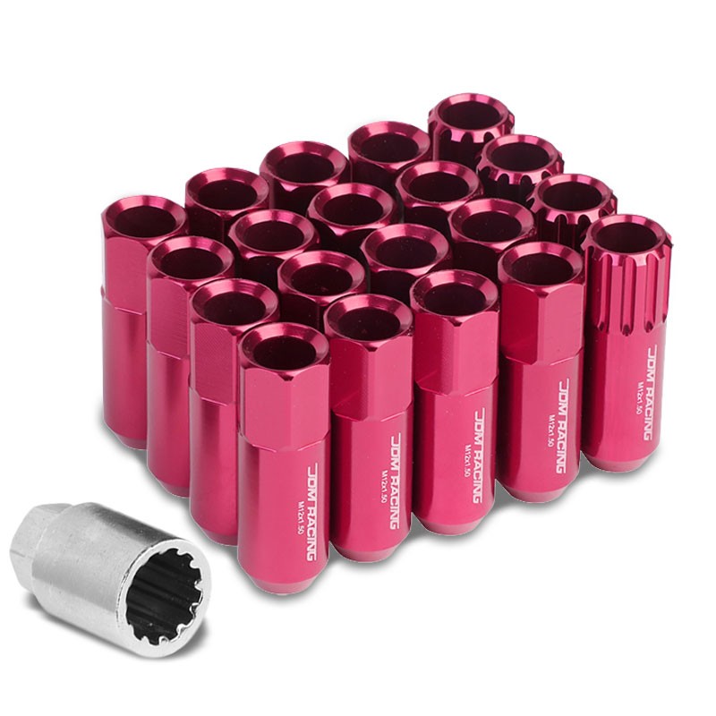 Pink Aluminum M12x1.50 Conical Open End Acorn Tuner 16x Lug Nuts+4 Lock Nuts-Accessories-BuildFastCar