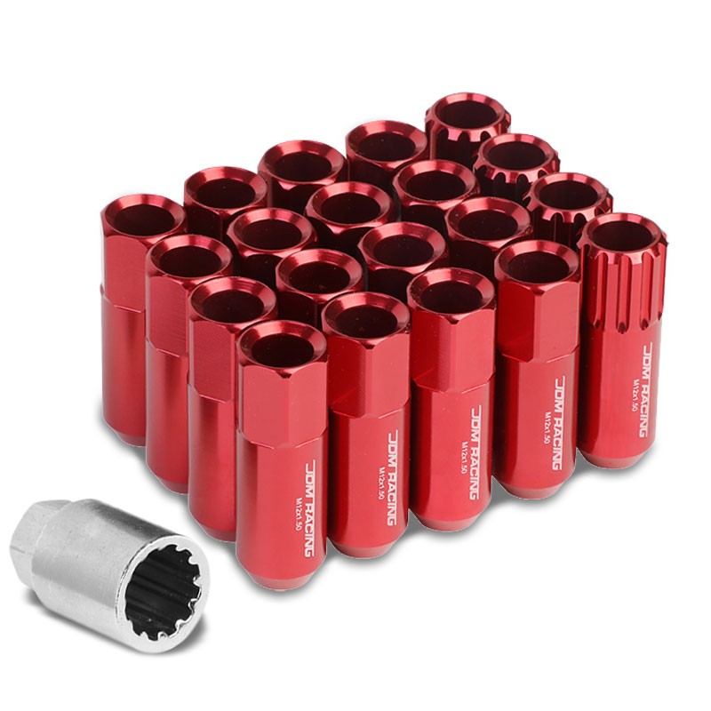 Red Aluminum M12x1.50 Conical Open End Acorn Tuner 16x Lug Nuts+4 Lock Nuts-Accessories-BuildFastCar