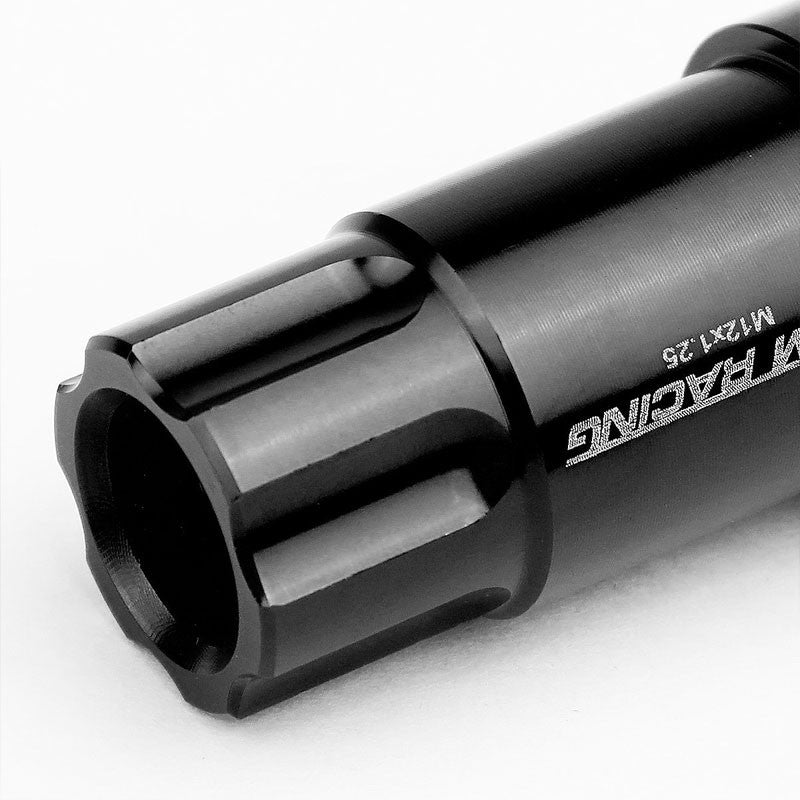 Black Aluminum M12x1.25 50MM Tall Open End Spline Acorn 20x Conical Lug Nuts-Accessories-BuildFastCar