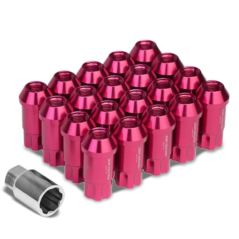 Pink Aluminum M12x1.25 50MM Tall Open End Spline Acorn 20x Conical Lug Nuts-Accessories-BuildFastCar