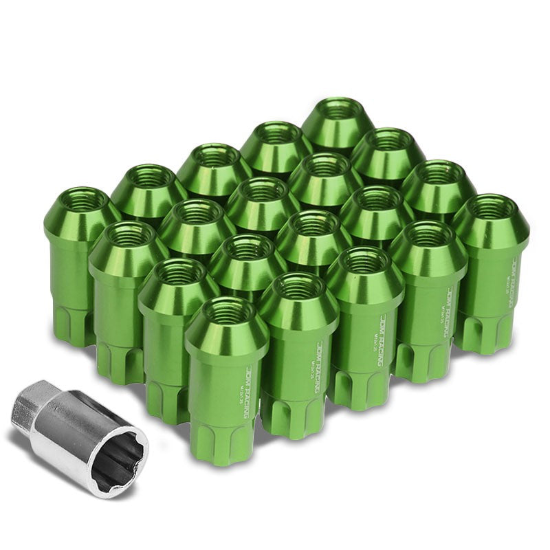 Green Aluminum M12x1.50 50MM Tall Open End Spline Acorn 20x Conical Lug Nuts-Accessories-BuildFastCar