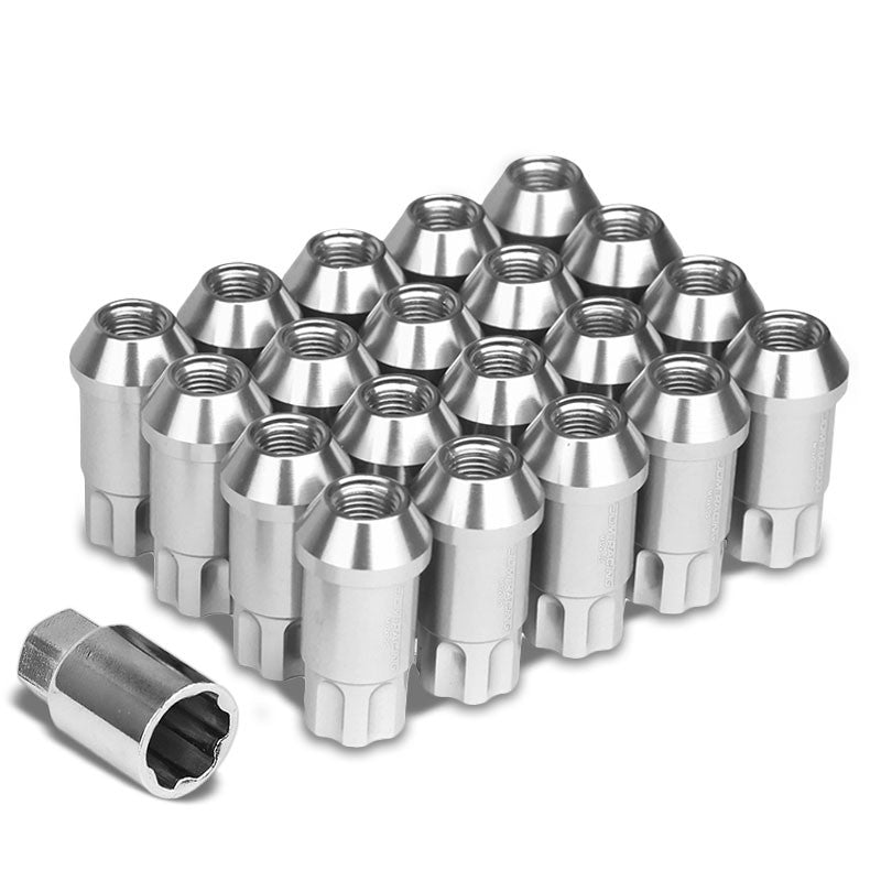 Silver Aluminum M12x1.50 50MM Tall Open End Spline Acorn 20x Conical Lug Nuts-Accessories-BuildFastCar