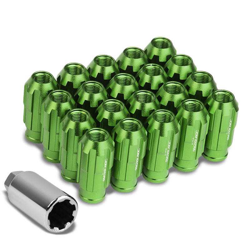 Green Aluminum M12x1.25 Open Rim End Spline Acorn Tuner 20x Conical Lug Nuts-Accessories-BuildFastCar