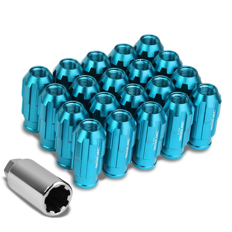 Light Blue Aluminum M12x1.25 Open Rim Spline Acorn Tuner 20x Conical Lug Nuts-Accessories-BuildFastCar