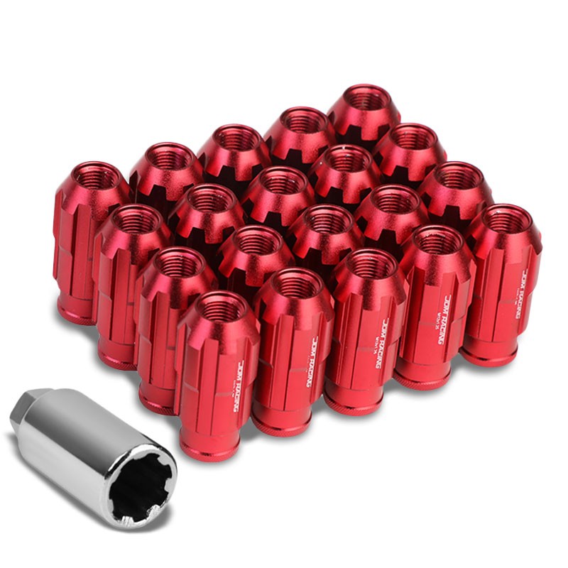 Red Aluminum M12x1.25 Open Knurl End Spline Acorn Tuner 20x Conical Lug Nuts-Accessories-BuildFastCar