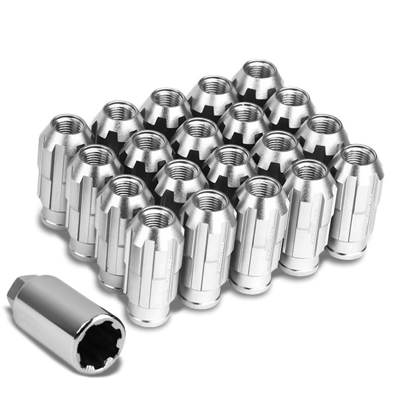 Silver Aluminum M12x1.25 Open Rim End Spline Acorn Tuner 20x Conical Lug Nuts-Accessories-BuildFastCar