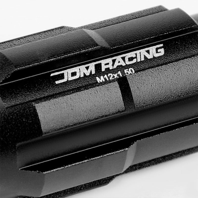 Black Aluminum M12x1.50 Open Rim End Spline Acorn Tuner 20x Conical Lug Nuts-Accessories-BuildFastCar