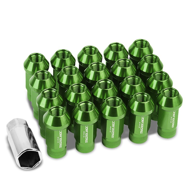 Green Aluminum M12x1.25 25MM OD Open Knurl Top Acorn Tuner 20x Conical Lug Nuts-Accessories-BuildFastCar
