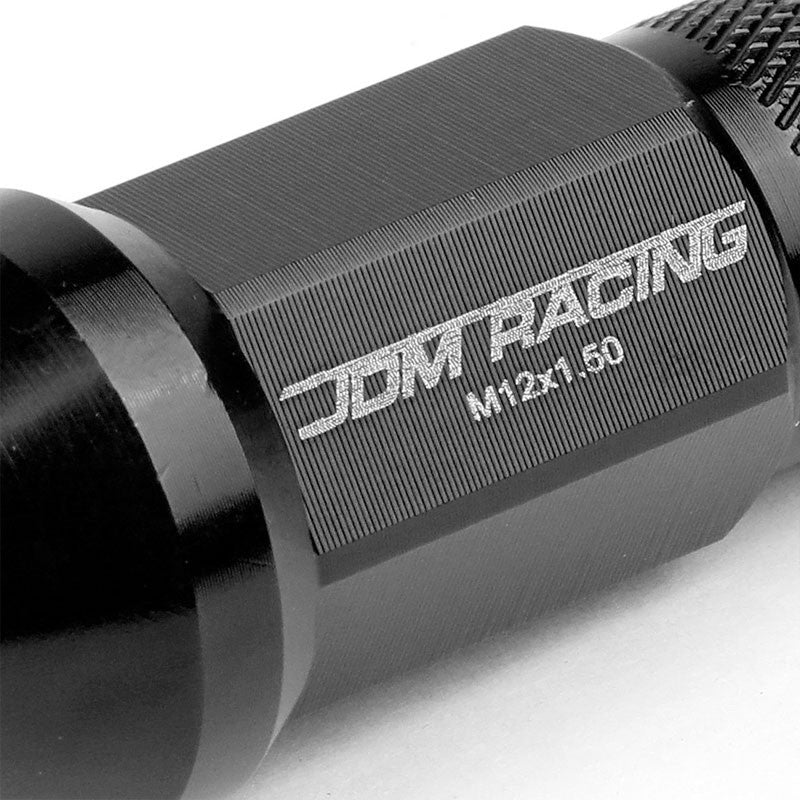 Black Aluminum M12x1.50 25MM OD Open Knurl Top Acorn Tuner 20x Conical Lug Nuts-Accessories-BuildFastCar