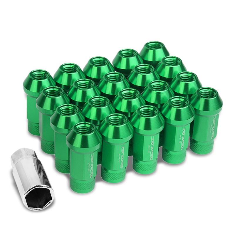 Green Aluminum M12x1.50 25MM OD Open Knurl Top Acorn Tuner 20x Conical Lug Nuts-Accessories-BuildFastCar