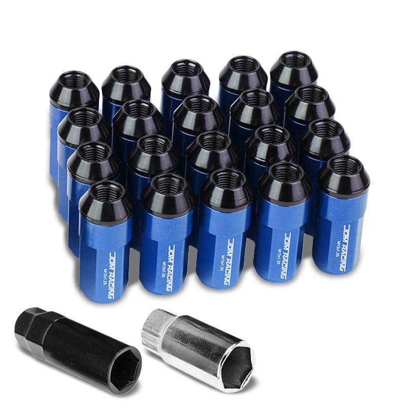 Blue M12x1.25 23MM OD Open/Close Dual Thread Acorn Tuner 20x Conical Lug Nuts-Accessories-BuildFastCar