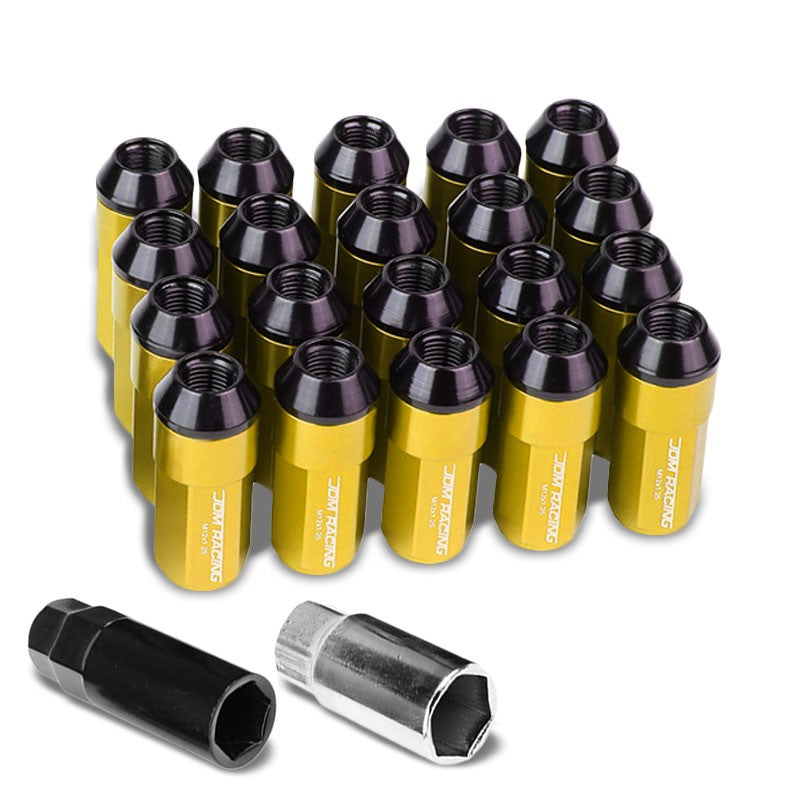 Gold M12x1.25 23MM OD Open/Close Dual Thread Acorn Tuner 20x Conical Lug Nuts-Accessories-BuildFastCar