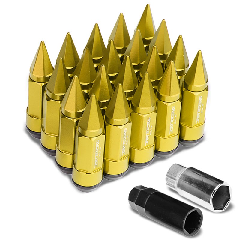 Gold M12x1.50 Dual Thread Acorn Tuner+Hexagon Spike Cap 20x Conical Lug Nuts-Accessories-BuildFastCar