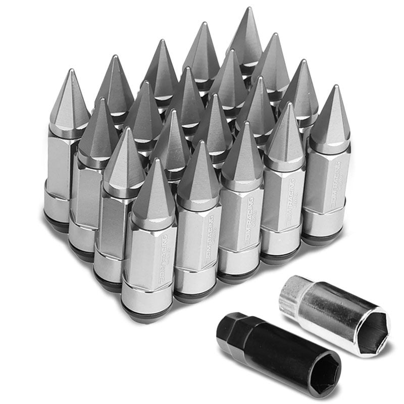 Silver M12x1.50 Dual Thread Acorn Tuner+Hexagon Spike Cap 20x Conical Lug Nuts-Accessories-BuildFastCar