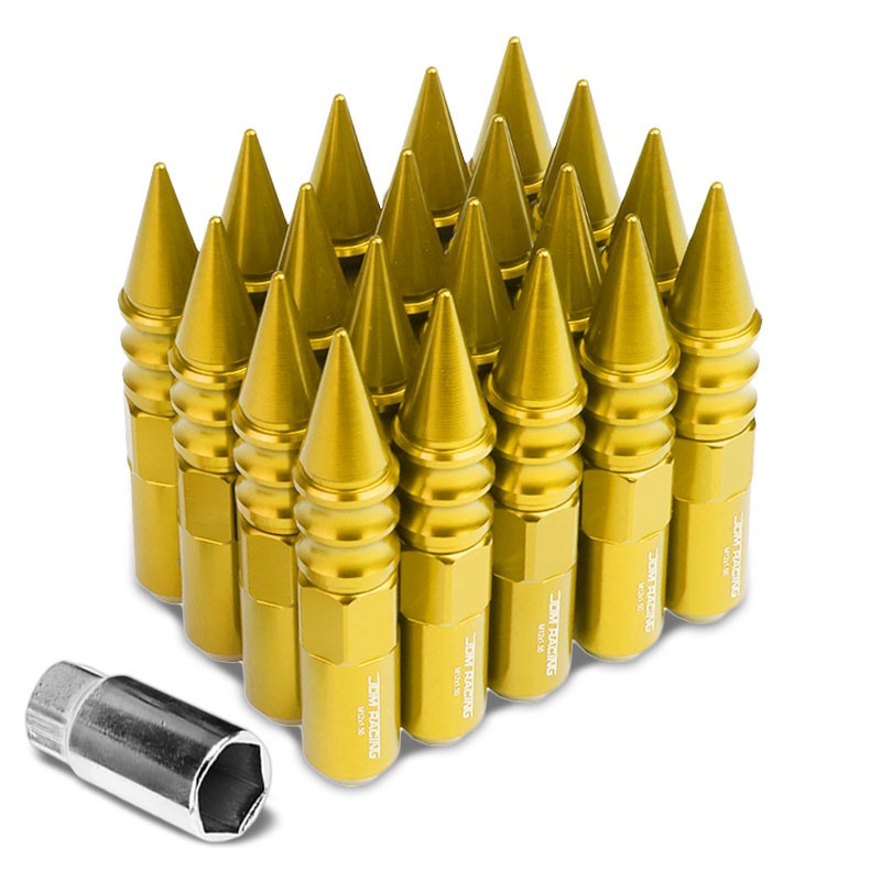 Gold M12x1.50 Open/Close End Acorn Tuner+Round Spike Cap 20x Conical Lug Nuts-Accessories-BuildFastCar