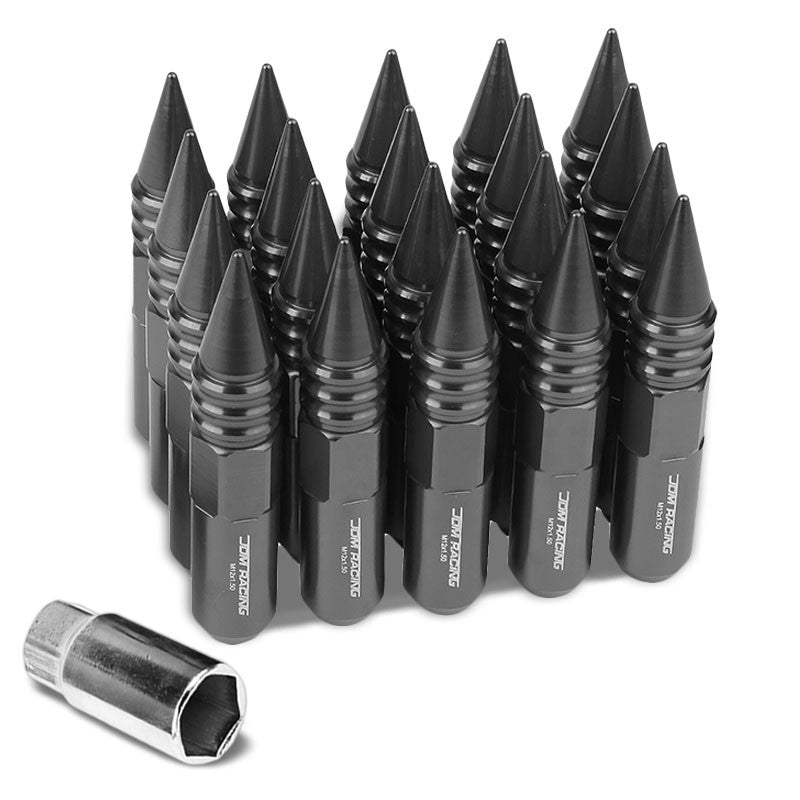 Gunmetal Aluminum M12x1.50 Open/Close Acorn Tuner+Spike Cap 20x Conical Lug Nuts-Accessories-BuildFastCar