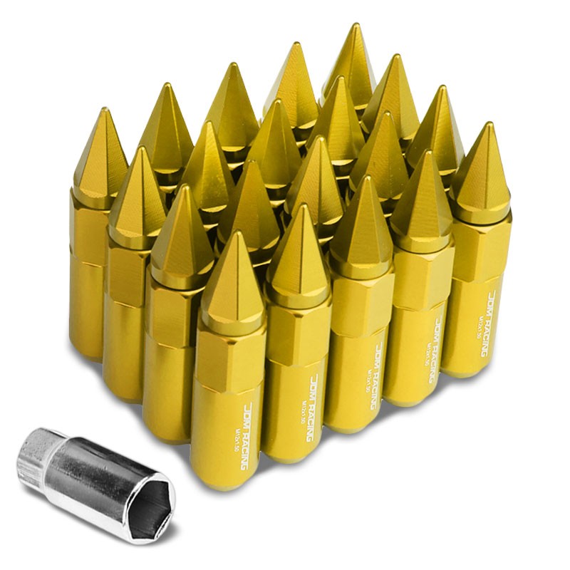 Gold M12x1.50 Open/Close End Acorn Tuner+Hex Spike Cap 20x Conical Lug Nuts-Accessories-BuildFastCar
