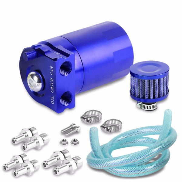Universal Blue Cylinder Aluminum Baffled Oil Catch Tank/Can Reservoir+Filter-Performance-BuildFastCar