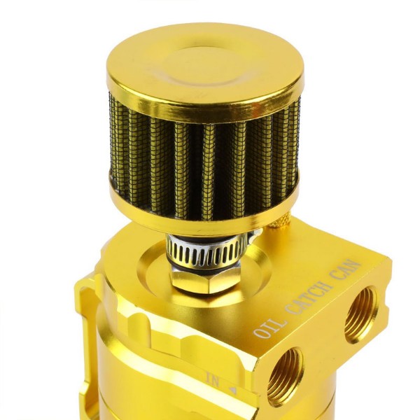 Universal Gold Cylinder Aluminum Baffled Oil Catch Tank/Can Reservoir+Filter-Performance-BuildFastCar