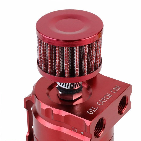 Universal Red Cylinder Aluminum Baffled Oil Catch Tank/Can Reservoir+Filter-Performance-BuildFastCar