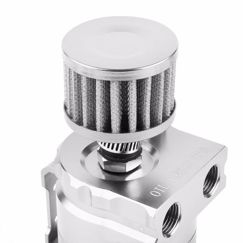Universal Silver Cylinder Aluminum Baffled Oil Catch Tank/Can Reservoir+Filter-Performance-BuildFastCar