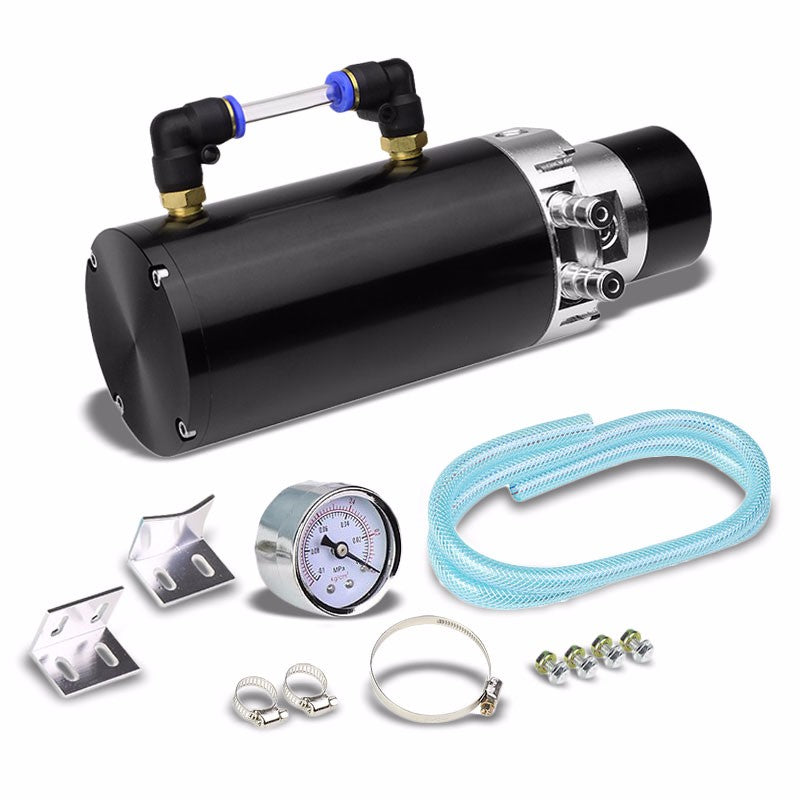 Black 7"x2.5"DIA Aluminum Round Breather Oil Catch Tank Can+Pressure Gauge-Performance-BuildFastCar