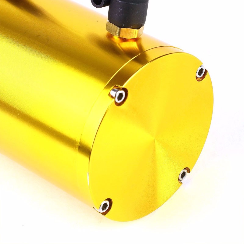 Gold 7"x2.5"DIA Aluminum Round Breather Oil Catch Tank Can Bottle+Pressure Gauge-Performance-BuildFastCar