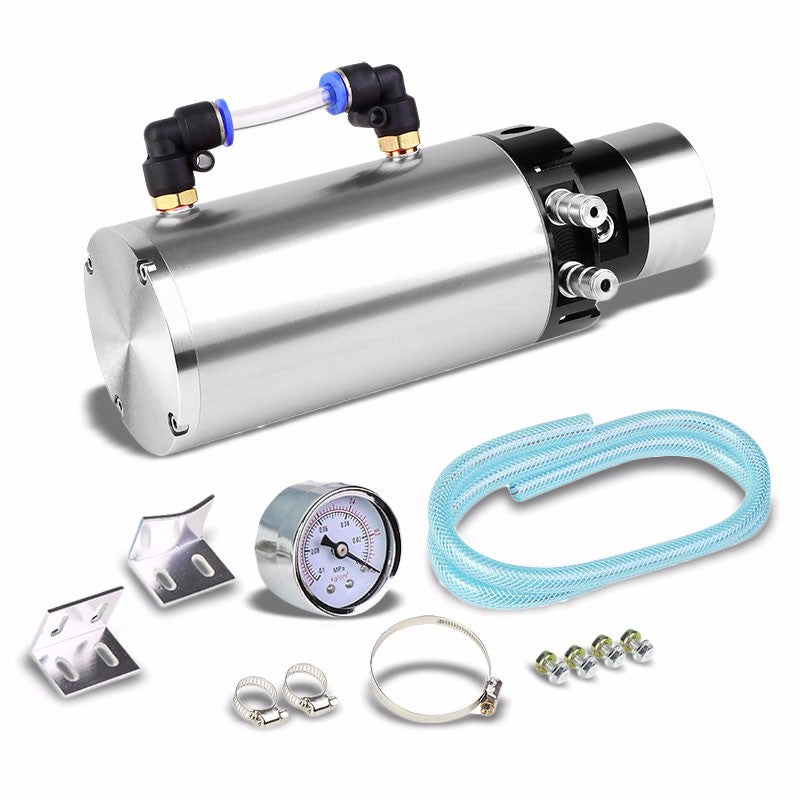 Silver 7"x2.5"DIA Aluminum Round Breather Oil Catch Tank Can+Pressure Gauge-Performance-BuildFastCar