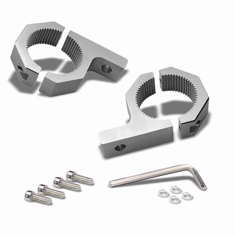 2PC Silver Fog Light/Lamp/Bar Mount Clamp Bracket 2"OD Bull Bars/Roof Racks/Cage-Exterior-BuildFastCar