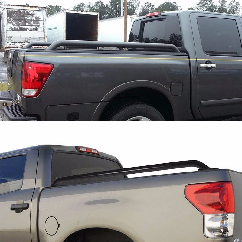 Black Mild Steel 58" Truck Bed Side Rail Bars For 14-17 Silverado/Sierra 66" Bed-Exterior-BuildFastCar
