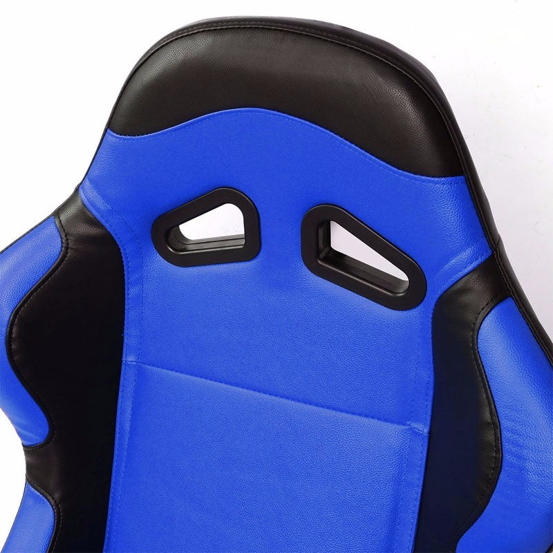 Pair Blue Center/Black Side Reclinable PVC Leather Sport Racing Seats W/Sliders-Interior-BuildFastCar