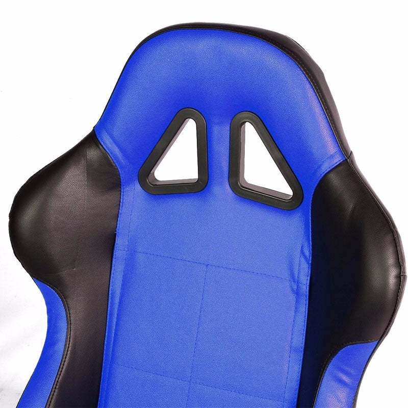 Pair Black/Blue Reclinable PVC Leather Square Style Sport Racing Seats W/Sliders-Interior-BuildFastCar