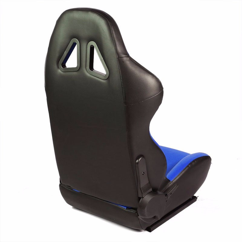 Pair Black/Blue Reclinable PVC Leather Square Style Sport Racing Seats W/Sliders-Interior-BuildFastCar