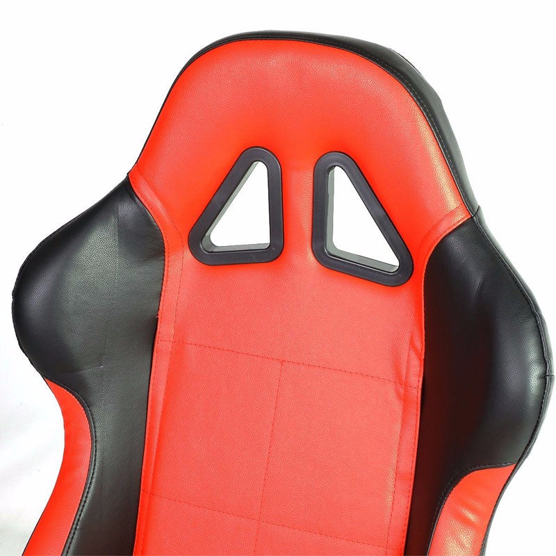 Pair Black/Red Reclinable PVC Leather Square Style Sport Racing Seats W/Sliders-Interior-BuildFastCar