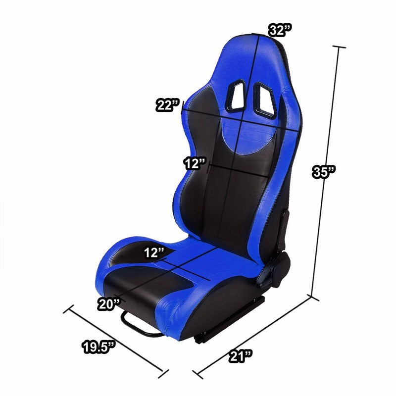 Pair Black Center/Blue Side Reclinable Leater Type-R Sport Racing Seats W/Sliders-Interior-BuildFastCar