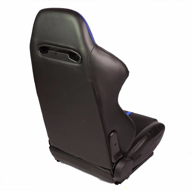 Pair Black/Blue Stripe Reclinable PVC Leater Type-R Sport Racing Seats W/Sliders-Interior-BuildFastCar