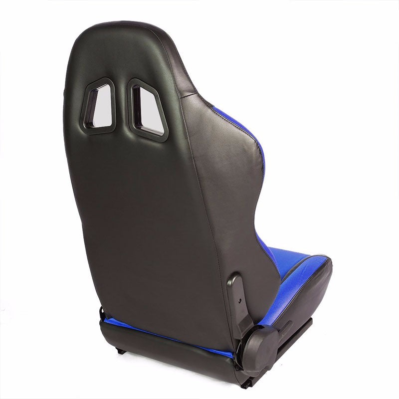 Pair Blue/Black Wing Reclinable PVC Leather Type-R Sport Racing Seats W/Sliders-Interior-BuildFastCar