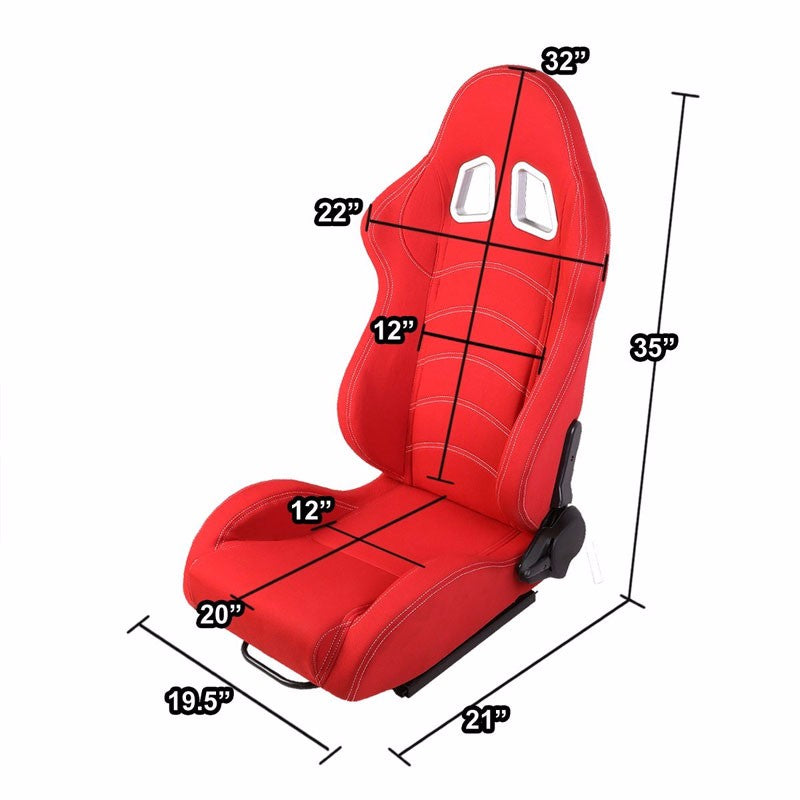 Pair Red/Double Stitch Reclinable Woven Fabric Sport Racing Seats W/Sliders-Interior-BuildFastCar