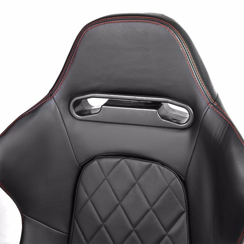 Pair Black Quited Stich Reclinable PVC Leather Type-R Style Racing Seats W/Sliders-Interior-BuildFastCar