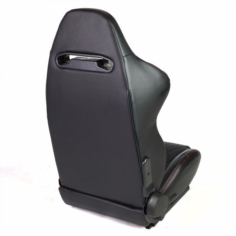 Pair Black Quited Stich Reclinable PVC Leather Type-R Style Racing Seats W/Sliders-Interior-BuildFastCar