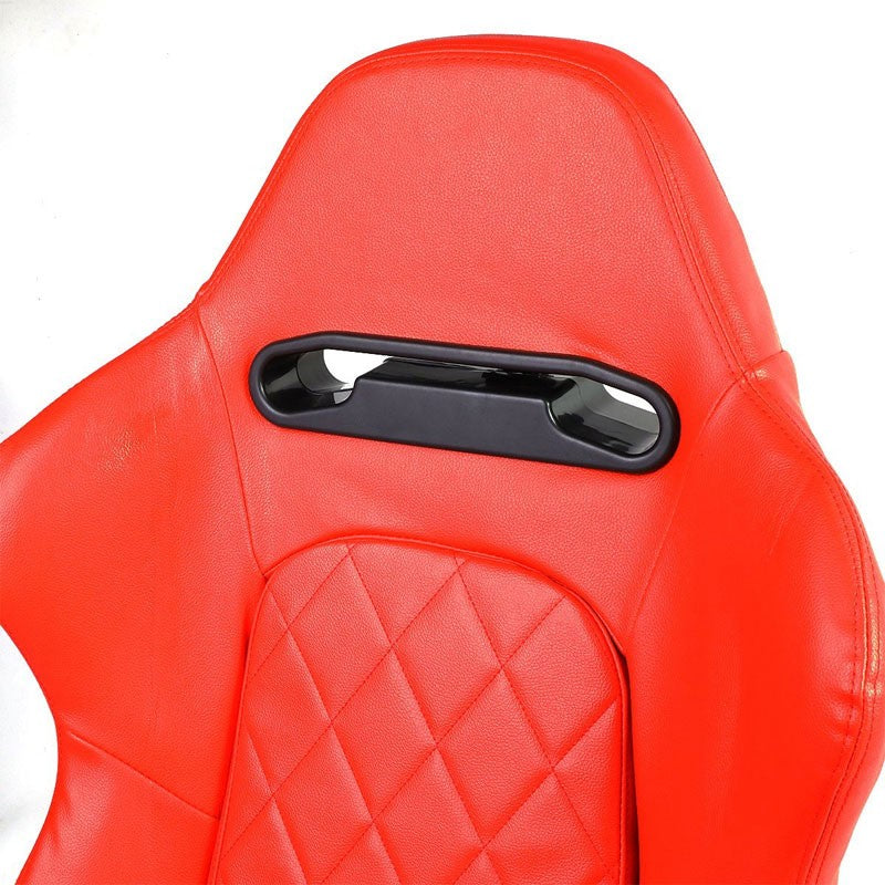 Pair Red Quited Stich Reclinable PVC Leather Type-R Style Racing Seats W/Sliders-Interior-BuildFastCar