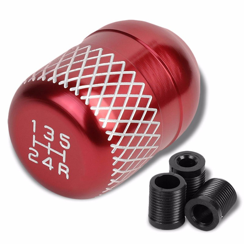M8/M10/M12 Thread Red 5-Speed MT Aluminum Netted Design Short Throw Racing Shift Knob+Reverse-Interior-BuildFastCar