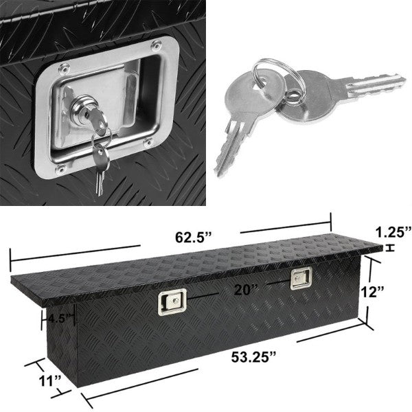 63"x12"x14" Black Pickup/Trailer Trunk Bed Utility Storage Flat Tool Box+Lock-Exterior-BuildFastCar