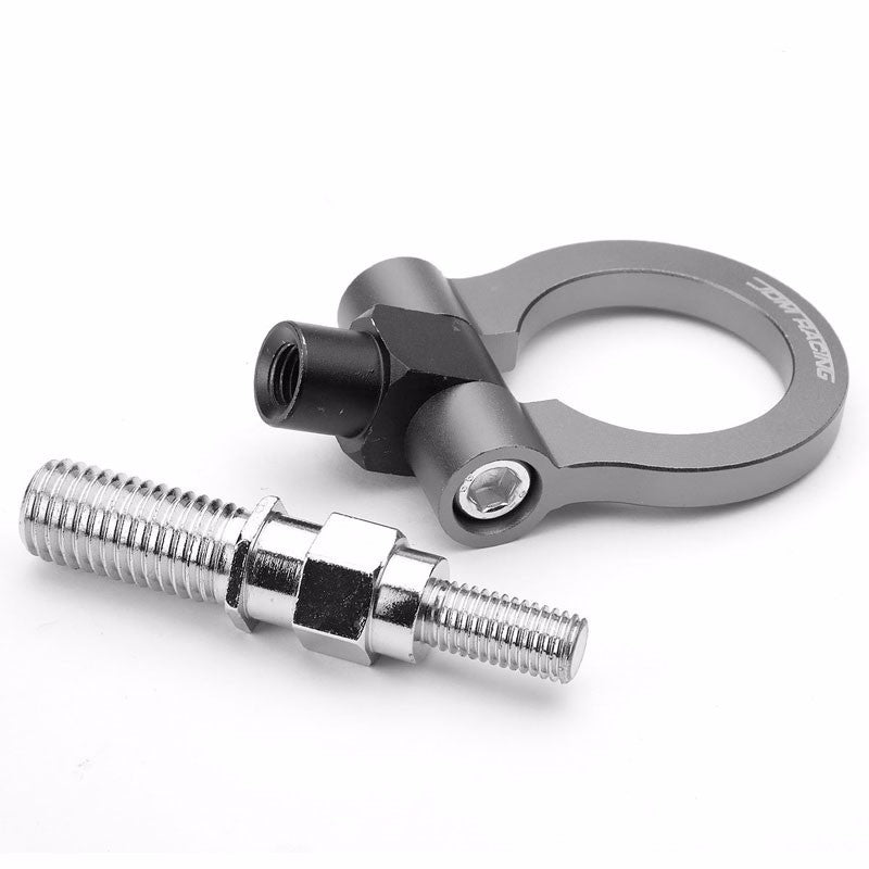 Gunmetal M18x2.5 Screw-On Aluminum Front/Rear Race Tow Hook Ring For Honda FIT-Exterior-BuildFastCar