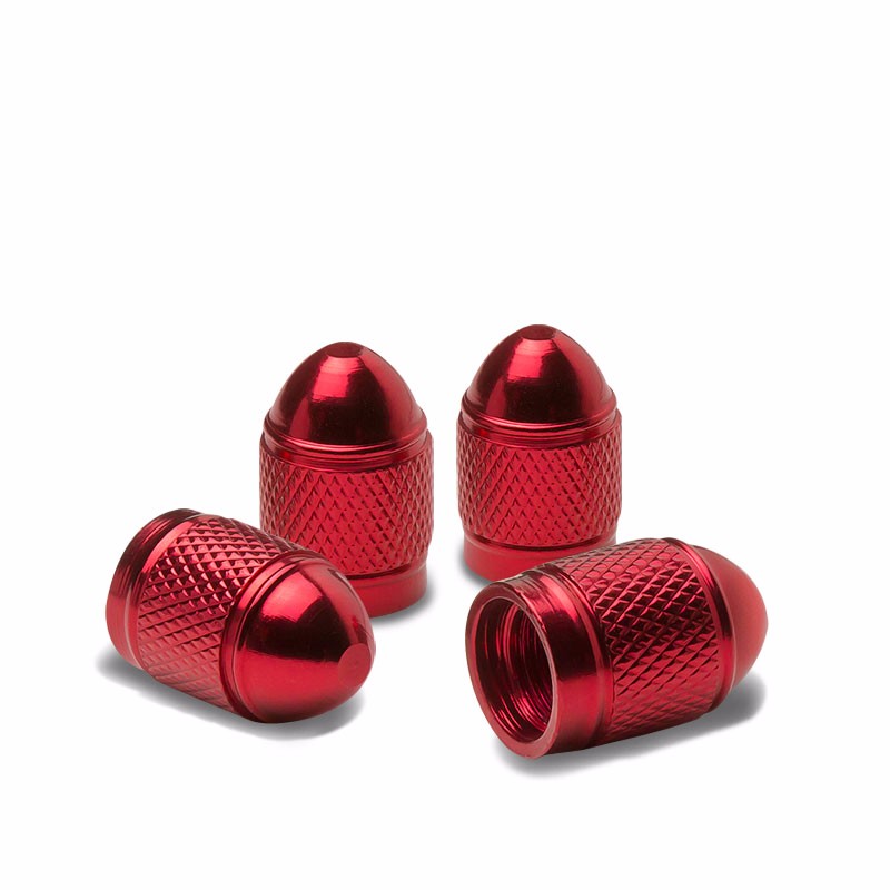 4X Red Aluminum Metal Bullet Style Tire Rim Valve Dust Air Port Cover Stem Caps-Accessories-BuildFastCar