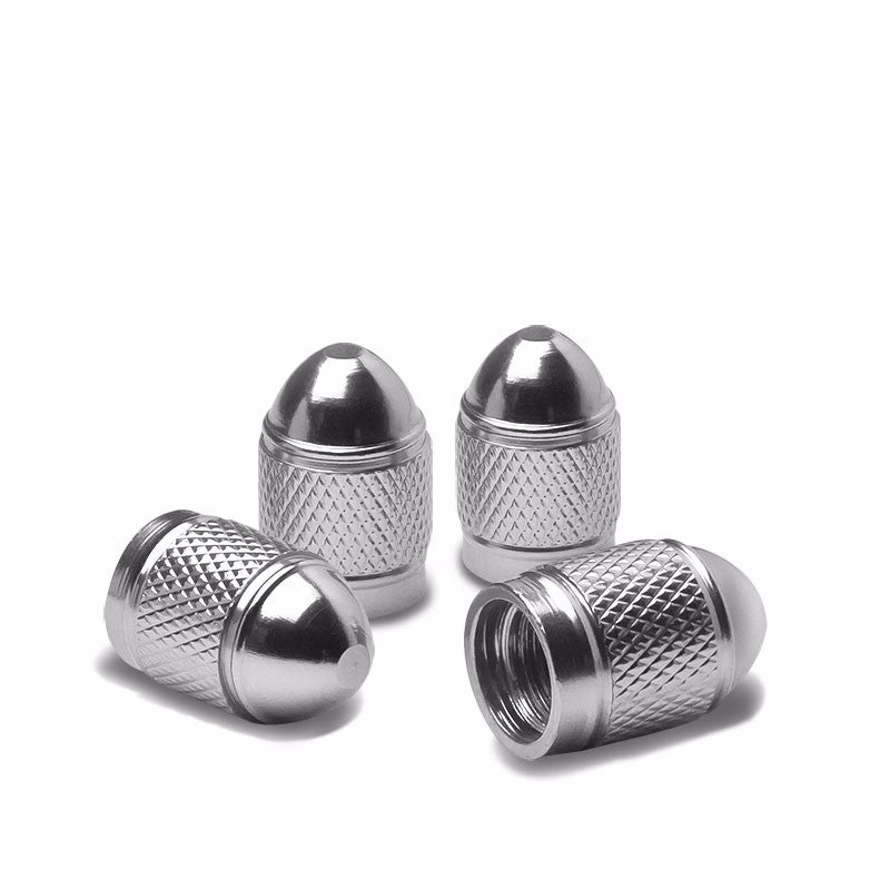 4X Silver Aluminum Metal Bullet Style Wheel Dome Tire Rim Valve Port Stem Caps-Accessories-BuildFastCar