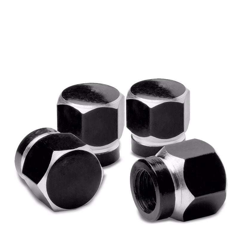 4X Black Aluminum Hexagonal Tire Rim Valve Wheel Air Port Dust Cover Stem Caps-Accessories-BuildFastCar