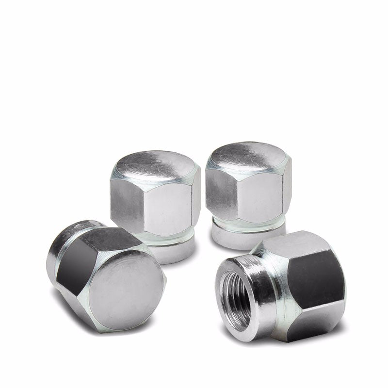 4X Silver Aluminum Hexagonal Tire Rim Valve Wheel Air Port Dust Cover Stem Caps-Accessories-BuildFastCar