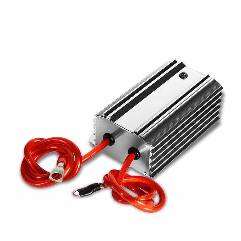 Silver Universal High Efficiency Car Voltage Battery Cable Stabilizer Regulator+Mounting Plate-Performance-BuildFastCar