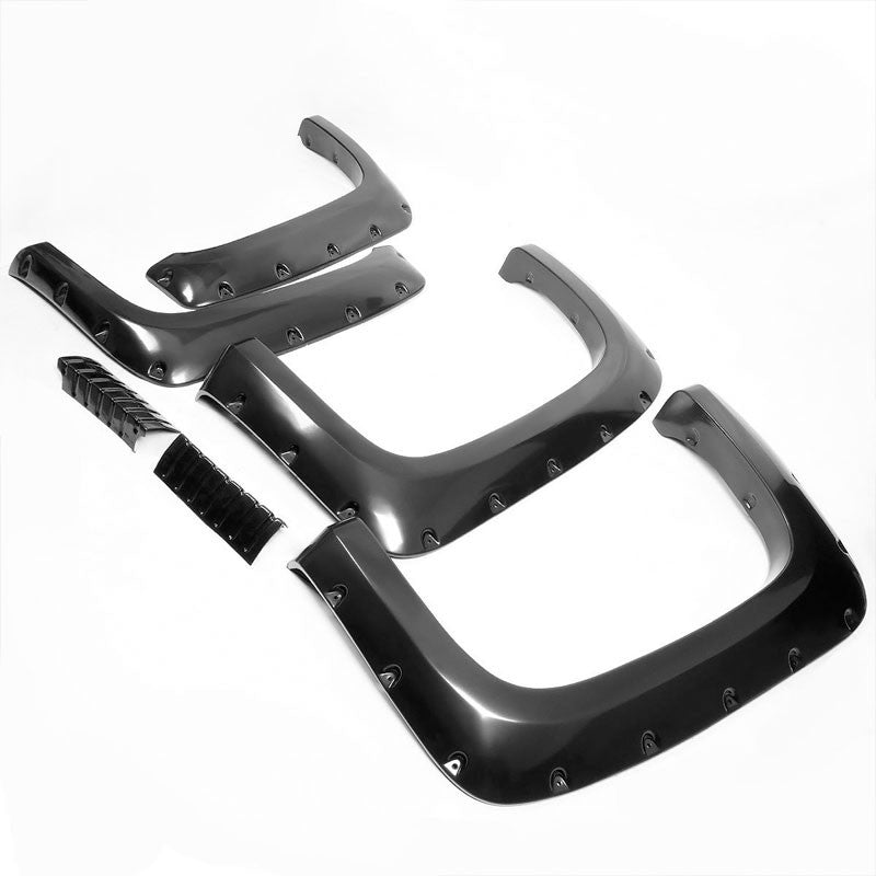Black Pocket-Rivet Wheel Fender Flares Guard For 07-13 Chevy Silverado 97.6" Bed-Exterior-BuildFastCar